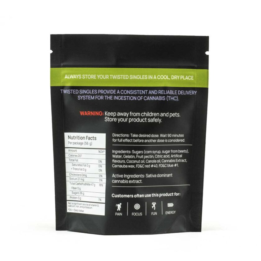 Sour Strawberry Kiwi Twisted Singles (160 mg THC, Sativa) - Image 2